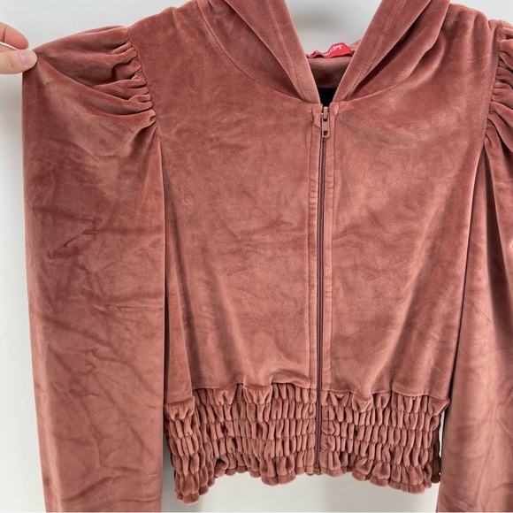 Roma Concept by Rosee Womens Zipped Sweatshirt Rose Pink Velour Hood L - Picture 2 of 8